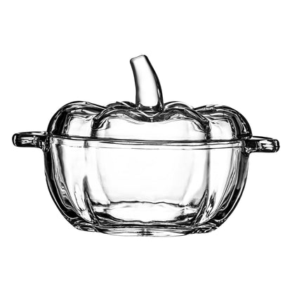 binsakao Small Glass Candy Dish with Lid - 16.7 oz Soup Bowls with Handle - Pumpkin Bowl for Holiday Party - Microwave Dishwasher Safe
