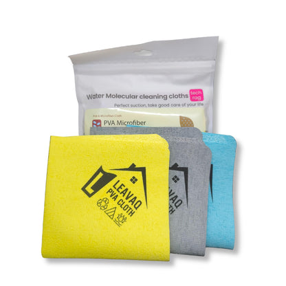Leavaq PVA Microfiber Cleaning Cloth 3-Pack — Streak-Free Shammy Towel, Super Absorbent Chamois Cloth for Kitchen, Glass, Mirror, Bathroom | No Chemicals Needed | Reusable 12"x12"