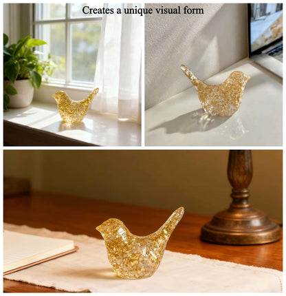 JWT Astyle Goldfoil Glitter Bird Figurines Staue Minimalist Home Decor Accents,Hammered Sculpture Gifts for Bird Lovers,Knick Knacks for Shelves Bookshelf Office