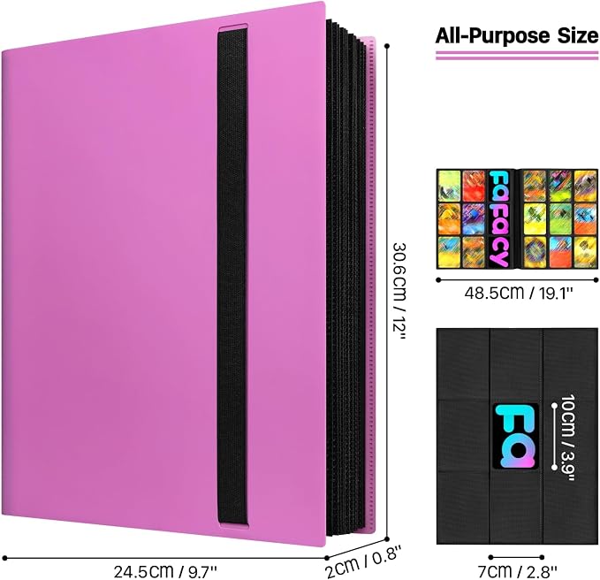【2026】Trading Card Binder 9 Pocket, Premium Sports Collection Binder Game Cards Book with Sleeves Side Loading, Anti-open Strap Double Sided Waterproof 360 Card Folder