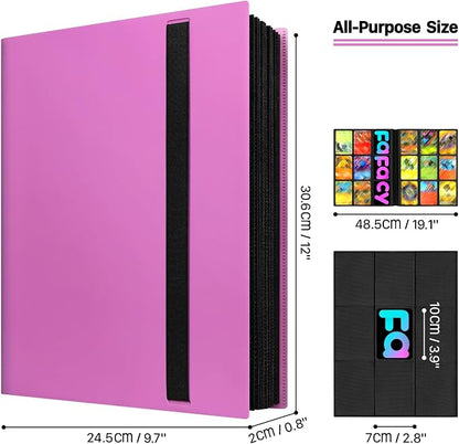 【2026】Trading Card Binder 9 Pocket, Premium Sports Collection Binder Game Cards Book with Sleeves Side Loading, Anti-open Strap Double Sided Waterproof 360 Card Folder