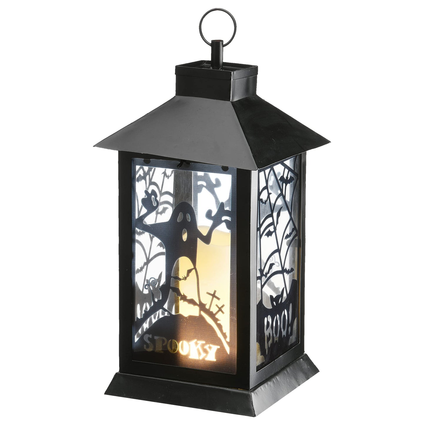 National Tree Company Halloween Lantern with LED Lights, Carved Images of Ghosts and Cobwebs, Halloween Collection, 16 inches