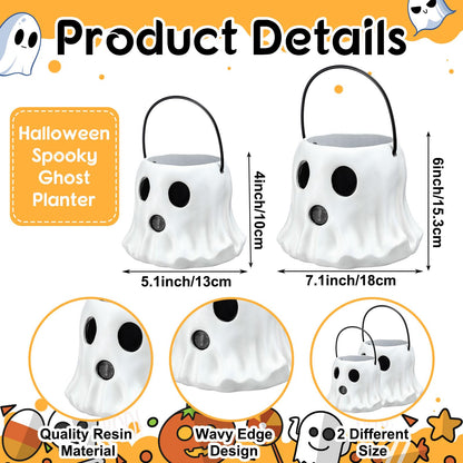 Fullhawl 2 Pack Ghost Bucket Decor Halloween Vase Cutest Ghost Candy Bowl Planter Pot Halloween Bucket Vase for Indoor Outdoor Garden Home Decor