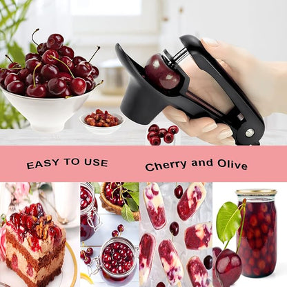 Cherry Pitter, Heavy-Duty Stainless Steel Olive and Cherry Pitters Corer Tool with Space-Saving Lock Design, Multi-Function Cherries Stoner Seed Remover Tool for Making Cherry Jam (Black)