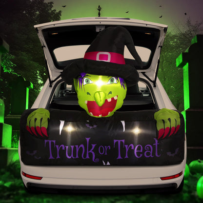 Colingmill 4.3ft Halloween Trunk or Treat Car Decoration Inflatable with Built-in LED Blow up Halloween Inflatable Witch Cat Pumpkin Outdoor Decor for SUV Yard Holiday Party Decor(Witch)
