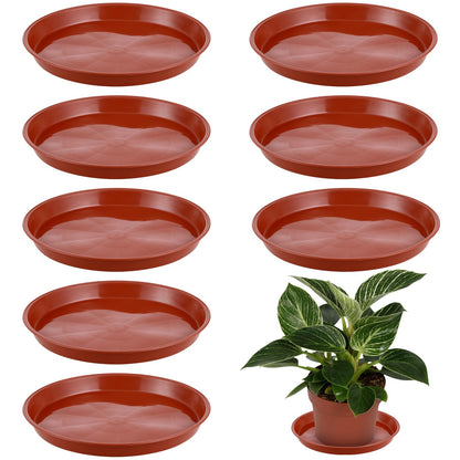 KvyusFlourish 8 Pack 11.5 Inch Plant Saucers for Indoors Outdoors Plastic Plant Water Catcher Trays No Holes Round Flower Pot Drip Trays, Heavy Duty Plant Pot Saucers Water Drainage Trays, Terracotta