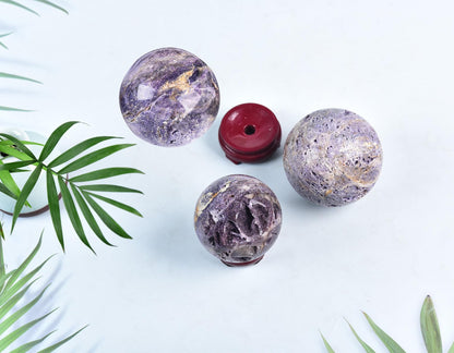 AMOYSTONE Purple Sphalerite Ball 2.4-2.8" Natural Crystal Sphere for Wiccan Rituals, Energy Channeling