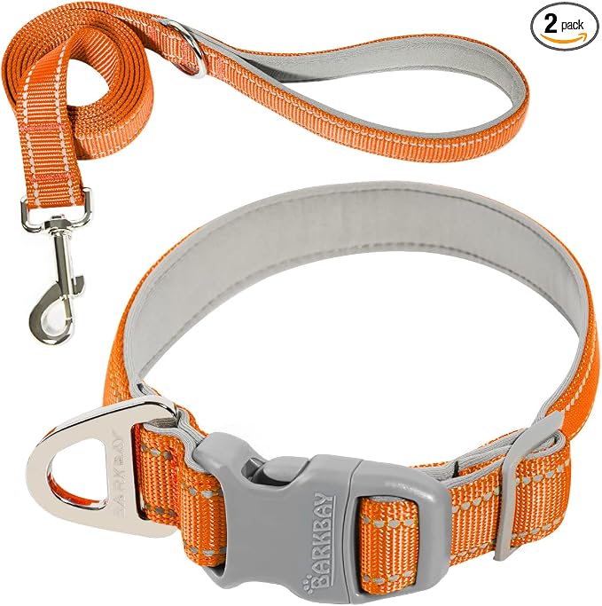 Dog Collar for Medium Small Large Dogs Reflective with Leash,Collar and Leash for Dogs,Soft Neoprene Padded 2 Pack(Orange,S)