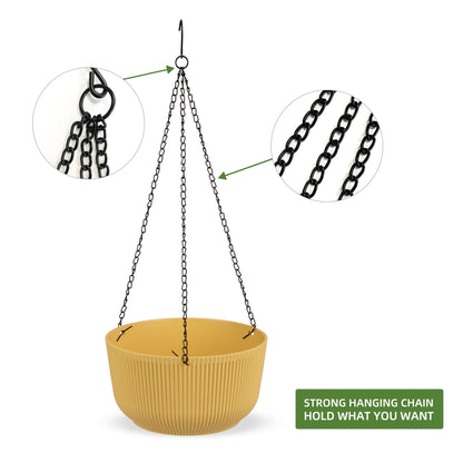 Dexceder 11.2 Inch Self Watering Hanging Planters Indoor Outdoor, Thickened Hanging Basket Flower Plant Pot (2 Pack, Yellow)