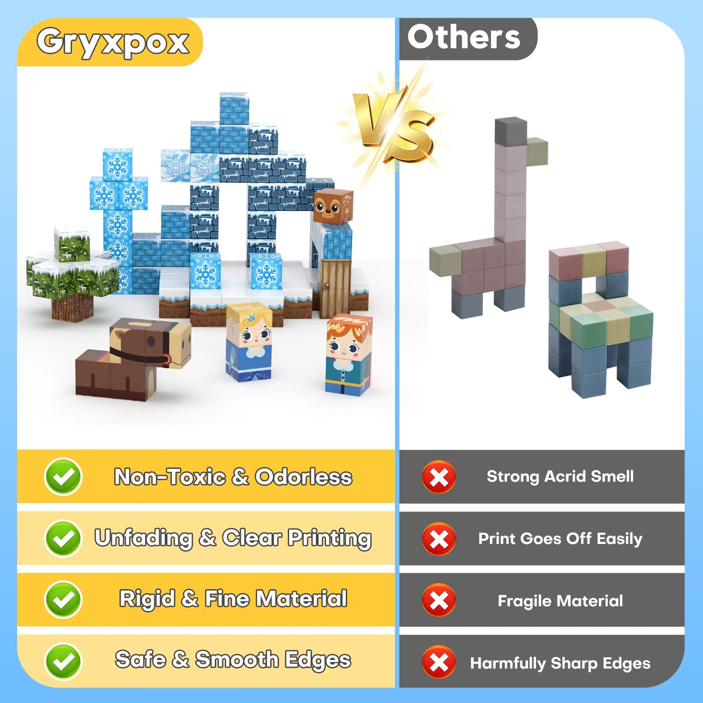 Gryxpox 100pcs Magnetic Blocks, Magnetic Blocks for Kids Ages 4-8, Magnetic Cubes Sets for Frozen Princess Castle Build, Stacking Magnets for Kids, Birthday Gifts for Boys and Girls Age 3+ Years Old