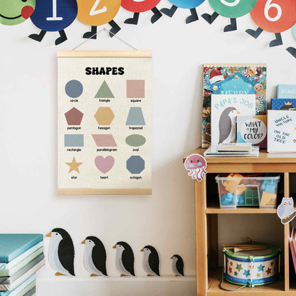 TLESKE Boho Classroom Shapes Chart Poster Hanger Frame, Homeschool Hanging Wall Art Decor for Toddlers Kids Room Nursery Playroom, Preschool Prek Learning Educational Poster Print Banner, 16x24
