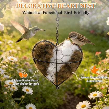 Handmade Alpaca Fiber Bird Nesting Heart,Refillable Hummingbird Nest Holder,Birds Nests Material Holder,Winter Tree Shelter for Wild Bird,Hummingbird Houses Nest Boxe for Outside Garden Art Birdhouse