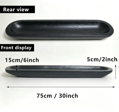 Wooden Dough Bowls Decorative，Rustic Bread Long Bowls Decor Wood Tray, Hand Carved for Table Centerpiece Decor, Home Decor (30 * 6 * 2 inch Black)