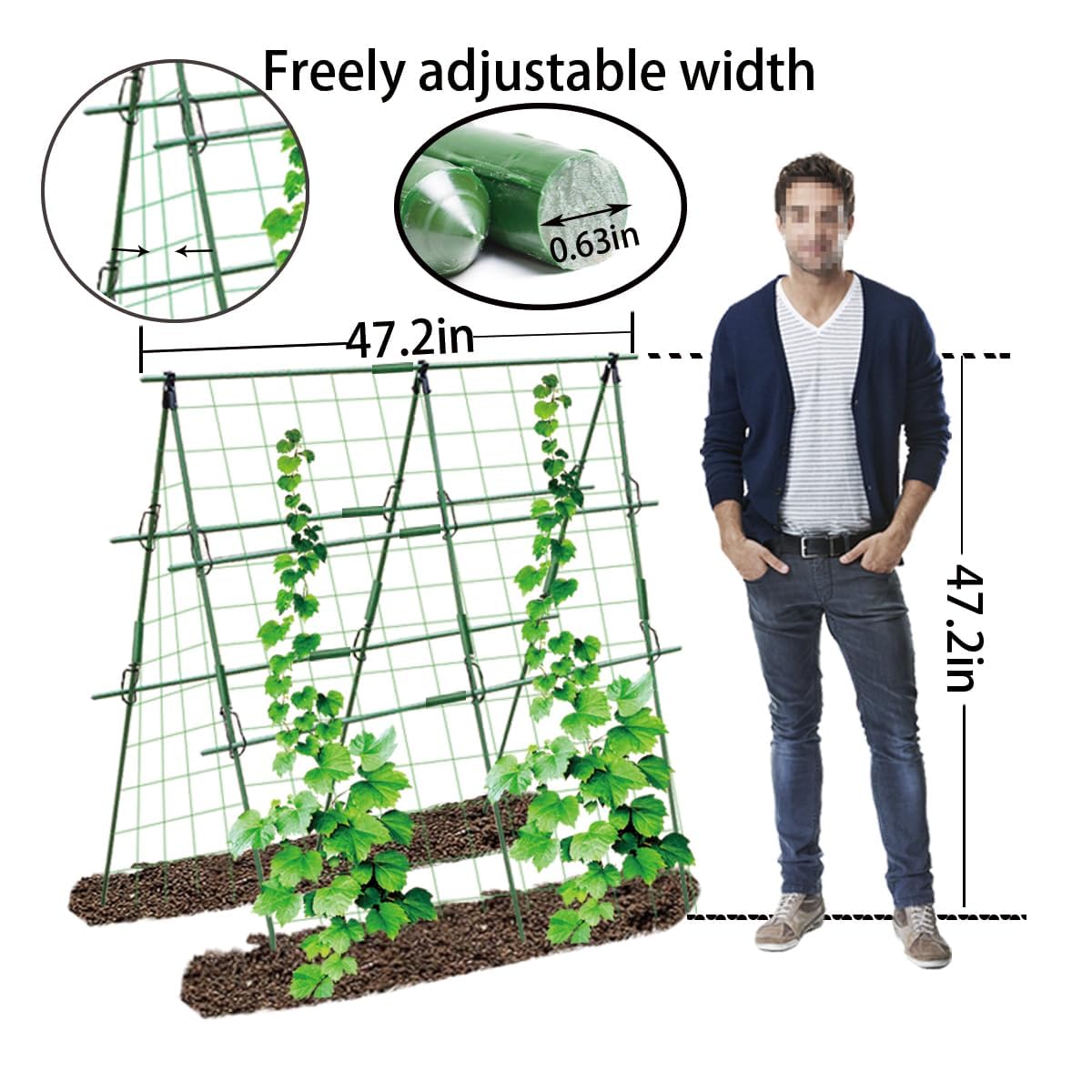 Foldable Cucumber Trellis for Garden - Adjustable Climbing Support for Vegetables, Vining Plants, Cucumbers, Tomatoes, and Peas - Heavy Duty, Weather-Resistant, Easy to Install