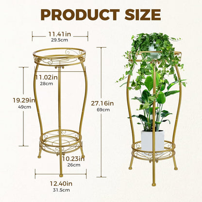 Kavlium Plant Stand Indoor Outdoor，Tall Gold Metal Rustproof Stable Plant Stands，2 Tier 27.1 inch Multiple Plant Rack Holder Rack Flower Pot Stand Heavy Duty Plant Shelf (Gold)