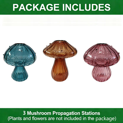 NOLIPED Glass Mushroom Propagation Planter - Set of 3 Cute Plant Propagation Stations for Indoor Plants, Unique Small Hydroponic Vase Jars Mini Terrariums for Window Living Room Bathroom Shelf Decor