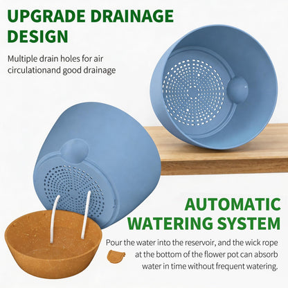 FIASON 12/10/9/8/6 Inch Self Watering Pots for Indoor Outdoor Plants, Set of 5 Large Plastic Planters with Visual Water Window, Drainage Holes & Watering Lip, Modern Decorative Flower Pots (Blue)