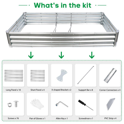 JERIA 6×3×1ft Raised Garden Bed with Support Rods,Galvanized Raised Garden Bed Kit Outdoor Metal Gardening Planter Box for Vegetable, Fruits, Flower
