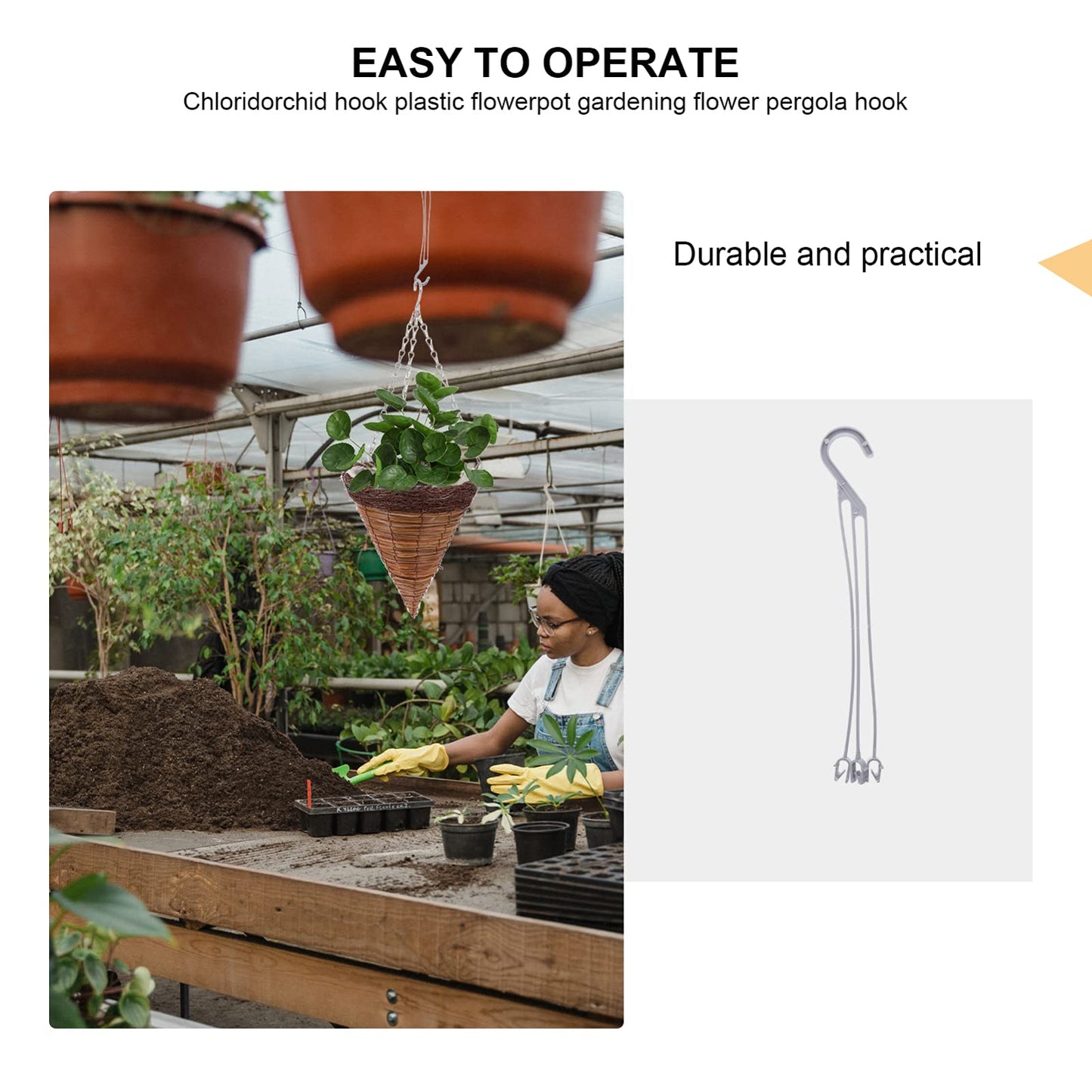 Happyyami 50pcs Flower Pot Hanging Chain Plastic Spider Plant Pots Hooks Basket Planter Hanger Wall Plant Container Stand Holder for Outdoor Indoor Garden Fence Railing Decor S