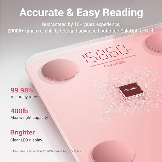 Ovutek Smart Scale for Body Weight, Digital Bathroom Scale BMI Weighing Body Fat Scale, Accurate Body Composition Scale Monitor for People's Health with Smartphone App, Compact Size, 400lb (Pink)