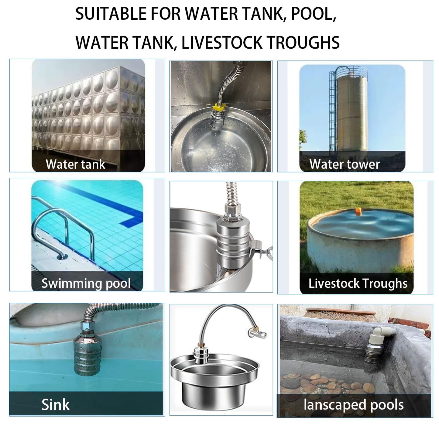 Float Valve1/2" 3/4" Auto Shut Off Mini Float Valve,304 Stainless Steel Auto Water Level Control Valve for Water Tank,Pool,Water Tank, Livestock Troughs 2pcs