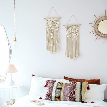 Mkono Macrame Storage Baskets and Macrame Macrame Woven Wall Hanging for Bedroom, Living Room, Nursery, Dorm, Teen Girl Gifts, Set of 3