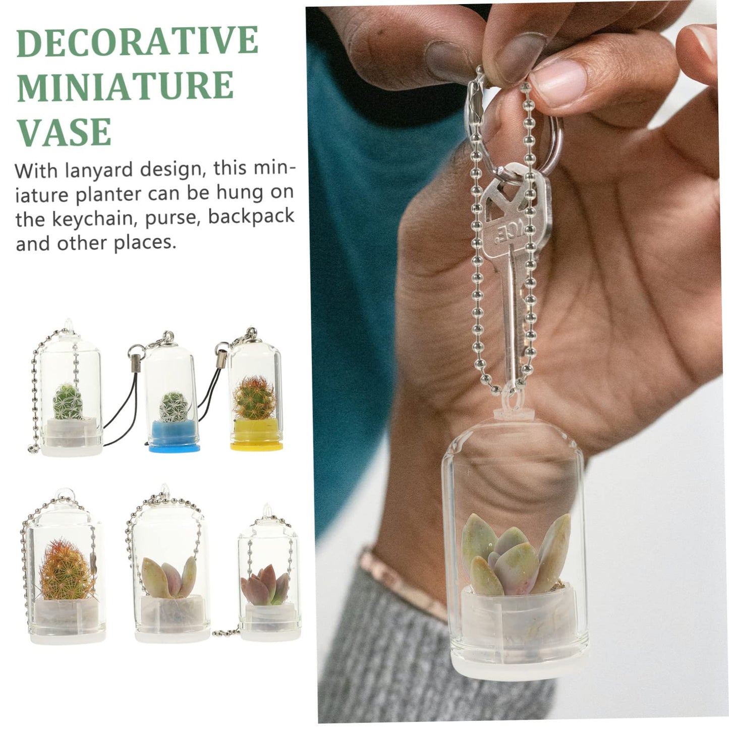 Garneck Cute Mini Glass Terrarium Jar Keychain Mini Plant Holder for Air Plant Decorative Vase for Backpacks