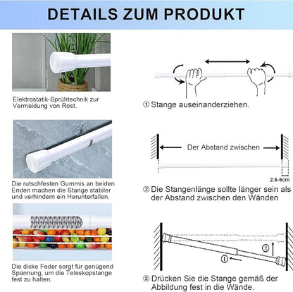 AIZESI Spring Tension Rods Adjustable Tension Curtain Rod Small Tension Rod No Drilling Expandable Spring Loaded Curtain Tension Rod（White,26" to 39"-6Pcs)
