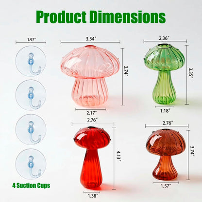 Window Propagation Stations, Propagation Vases, Colored Mushroom Glass Vases with Suction Cups, Nail-Free Easy-Install Wall-Mounted Planters, Plant Lover Gifts (4-Pack)