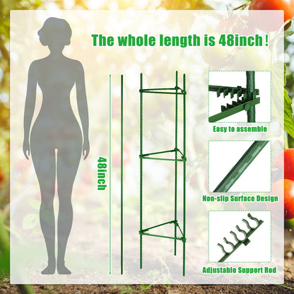 10 Packs Tomato Cages for Garden Support Up to 48" Tomato Plant Stakes Support with Adjustable Snap Arms Clips Plastic Coated Alloy for Outdoor Beans Potted Climbing Plant Supplies(Green)