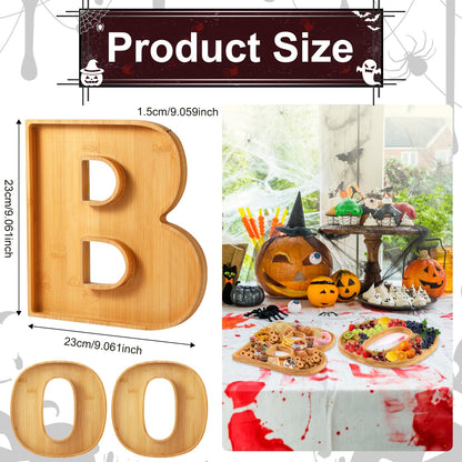PEUTIER 3pcs Halloween Charcuterie Board, BOO Halloween Cheese Board Wooden Serving Platter Snack Trays Dinnerware Cookware for Home Kitchen Candy Cookie