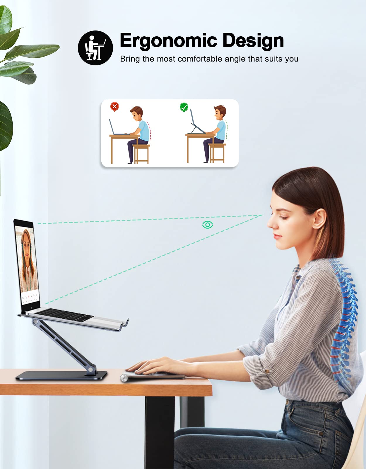 RIWUCT Foldable Laptop Stand, Height Adjustable Ergonomic Computer Stand for Desk, Aluminum Portable Laptop Riser Holder Notebook Mount Compatible with MacBook Pro Air, HP, Dell 10-16"(Black)