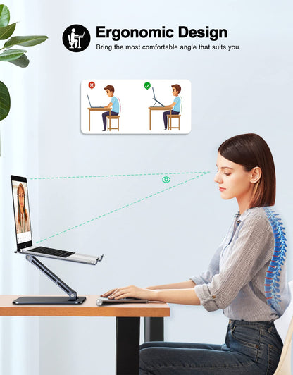 RIWUCT Foldable Laptop Stand, Height Adjustable Ergonomic Computer Stand for Desk, Aluminum Portable Laptop Riser Holder Notebook Mount Compatible with MacBook Pro Air, HP, Dell 10-16"(Black)