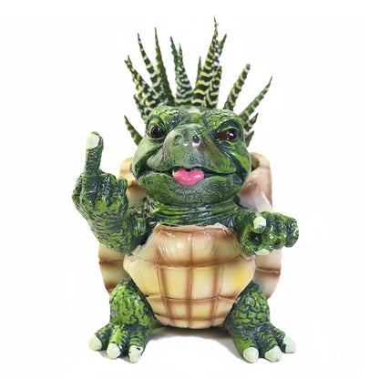 NMMUGOR Turtle Succulent Pots with Middle Fingers Up, Middle Finger Gifts, Prank Flower Pot Resin for Indoor Outdoor