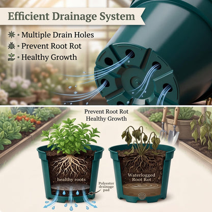 Chumia 50 Set Plastic Nursery Pots with Mesh Pad 4", 6", 8" Grow Sturdy Plastic Plant Pots Drainage Holes for Seed Starting Indoor Outdoor Flower Planter, Green