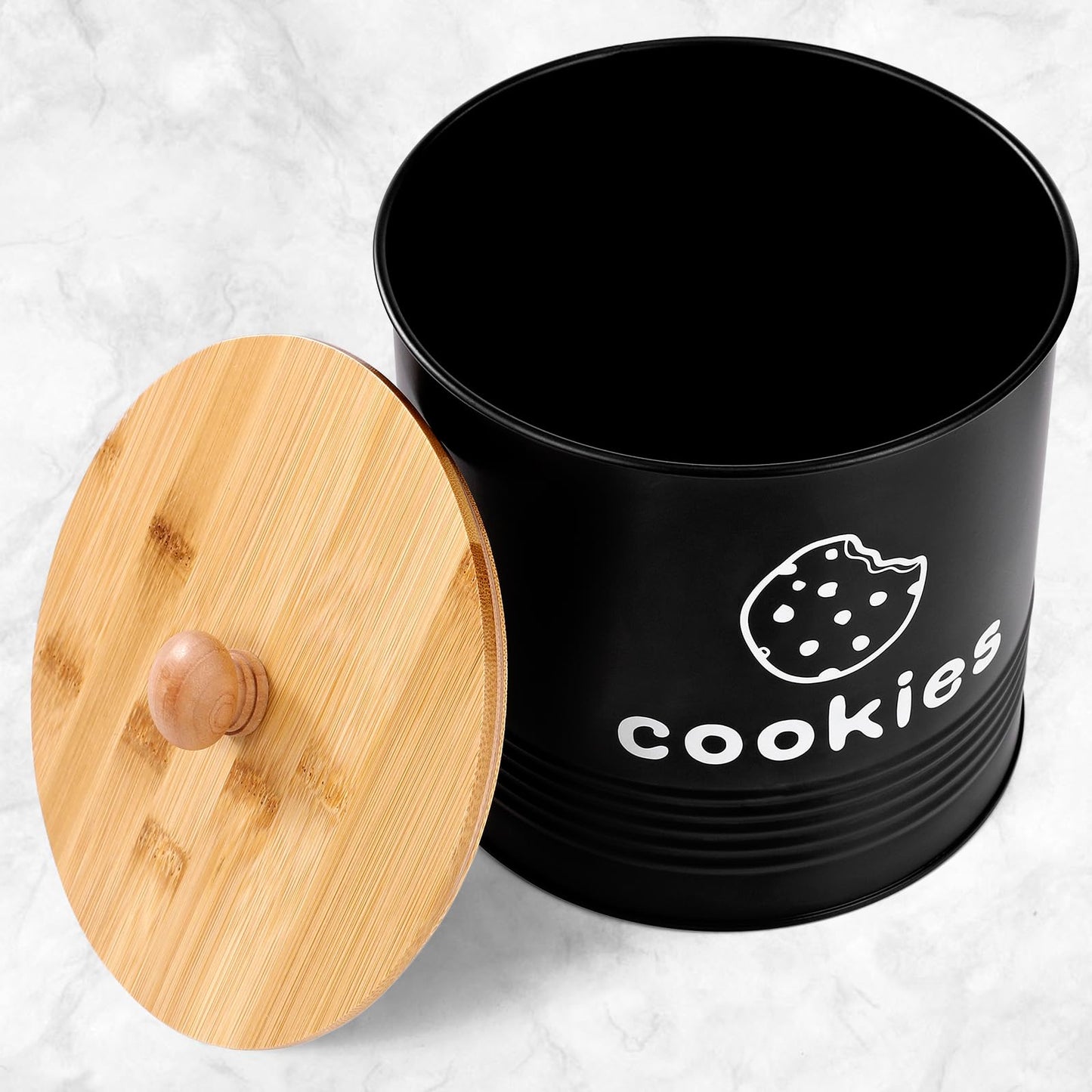 LUKMILEE Cookie Jars with Lids Airtight, Large Cookie Tins, 1.5 Gallons Cookie Jar for Kitchen Counter Decorative, Farmhouse, Christmas, Mother's Day Gift Cookie Storage Containers (Black)