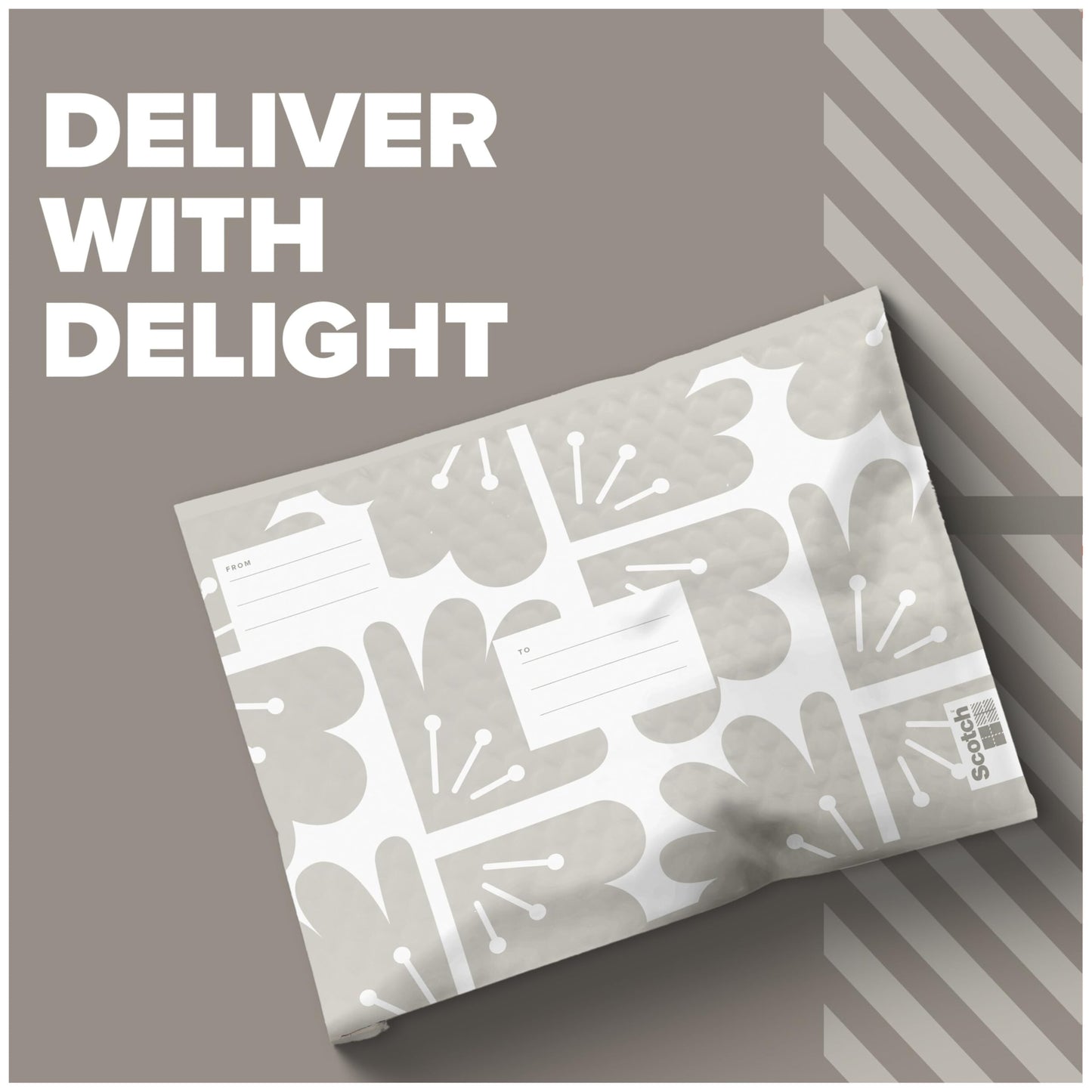 Scotch Poly Bubble Mailers, Assorted Taupe Designs, Size 5 Large, 10.5 in x 15 in, 12 Mailers