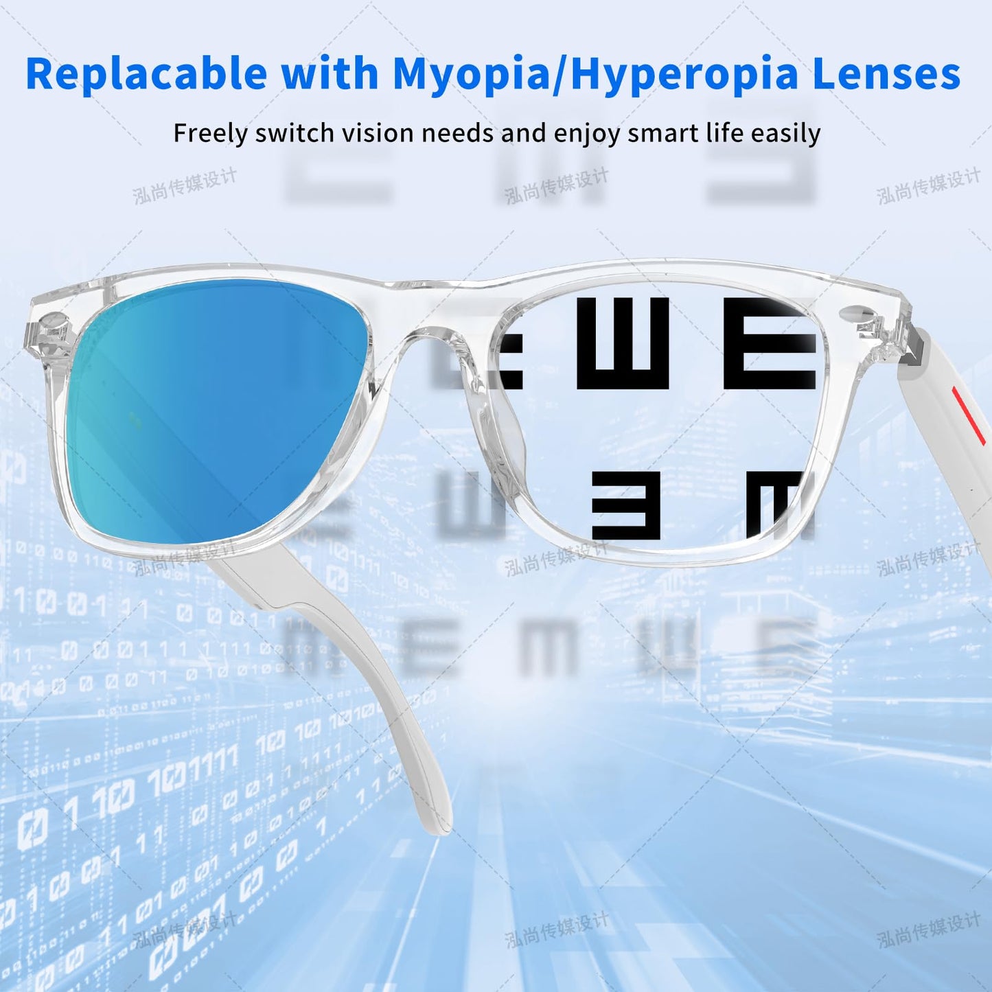 Smart Glasses - Bluetooth Glasses for Men & Women, Touch Control, Outdoor UV Protection and Voice Control, Hands-Free Calls (Clear Lens)
