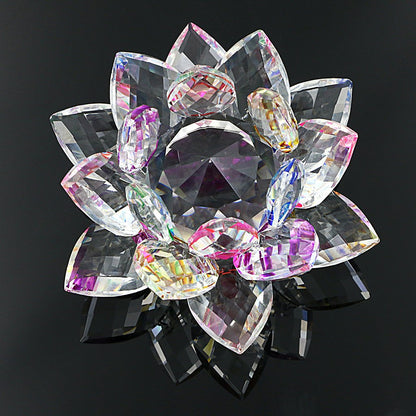 OwnMy Sparkle Crystal Lotus Flower Hue Reflection Feng Shui Home Decor with Gift Box (4 Inch/ 100MM Rainbow)