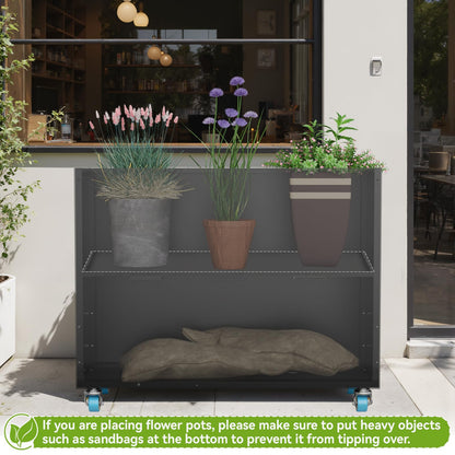 HAYOHRT Rectangular Planter Box for Outdoor Indoor Patio Porch with Drainage Holes & Removable Shelf Black Flower Planter 35 x 12 x 26inch Modern Design for Plants Flowers Vegetables Fruits