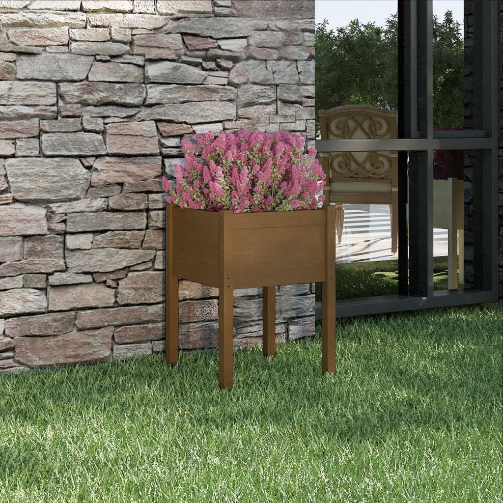 vidaXL Solid Pinewood Garden Planter - Honey Brown, Square Design, Weather-, for Outdoor Use, Easy Assembly, 19.7"x19.7"x27.6" Dimensions