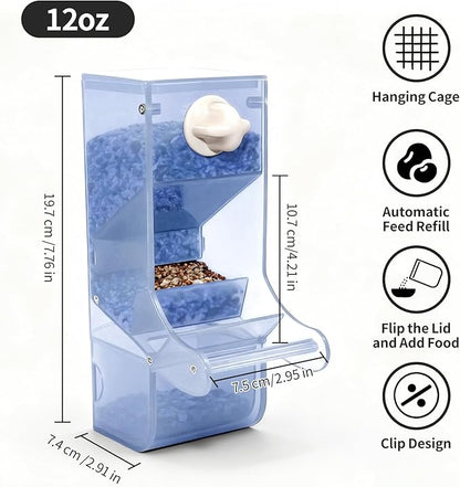 AOTU Automatic Bird Feeder for Cage Crack-Resistant Plastic Parakeet Cage Accessories No Mess Bird Cage Seed Catcher for Small Medium Birds Parrots Cockatiels Parakeets Conures Canaries (Light Blue)