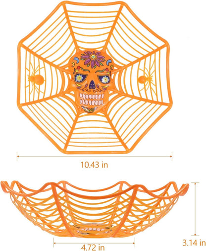 Triumpeek Halloween Party Supplies - Set of 3 Plastic Trick or Treat Bowls with Spider Web Design for Day of The Dead in Orange, Purple and Black