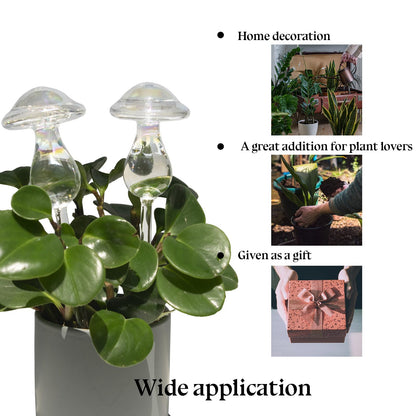 HyJeryty Non-Clogging Iridescent 3 Pack Mushroom Plant Watering Globes with Terracotta Spikes, Hand Blown Glass Self Watering Planter Insert Plant Watering Devices Bulbs for Indoor and Outdoor Plants