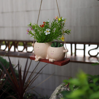 Dolkgy Hanging Planter Swinging Face Planters, Unique Head Flower Pots for Indoor Outdoor Plants, Cute Face Vase Funny Fence Wall Planter Succulent Pots