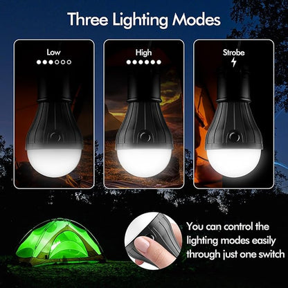 FLY2SKY Portable LED Tent Lamp Emergency Lights with Hook, Hurricane Bulb Lantern Equipment for Camping, Hiking, Backpacking, Fishing Outage, Multicolor, 4 Pack