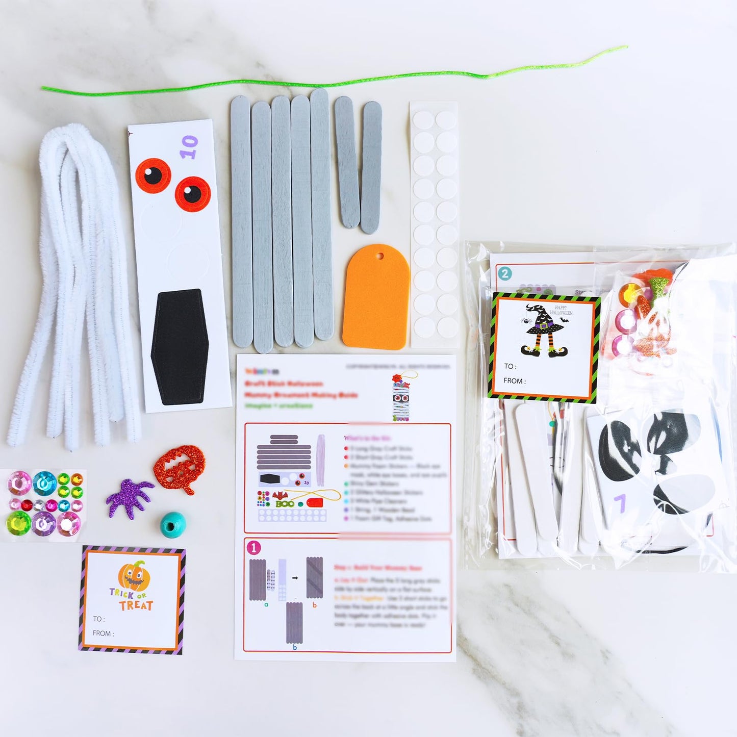 Winlyn 24 Sets Halloween Crafts Kits Fall Crafts DIY Craft Stick Halloween Ornaments Decorations Art Set Jack-O’-Lantern Ghost Foam Stickers Arts and Crafts for Kids Classroom Activities Party Favors