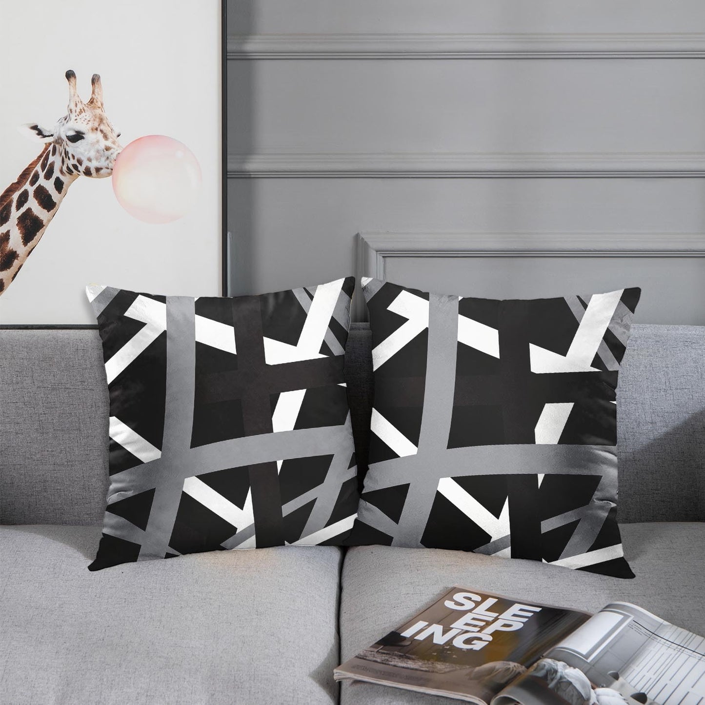 Emvency Set of 2 Throw Pillow Cover Gray Black Stripes Design Retro Decorative Pillow Case Striped Home Decor Square 20x20 Inch Cushion Pillowcase