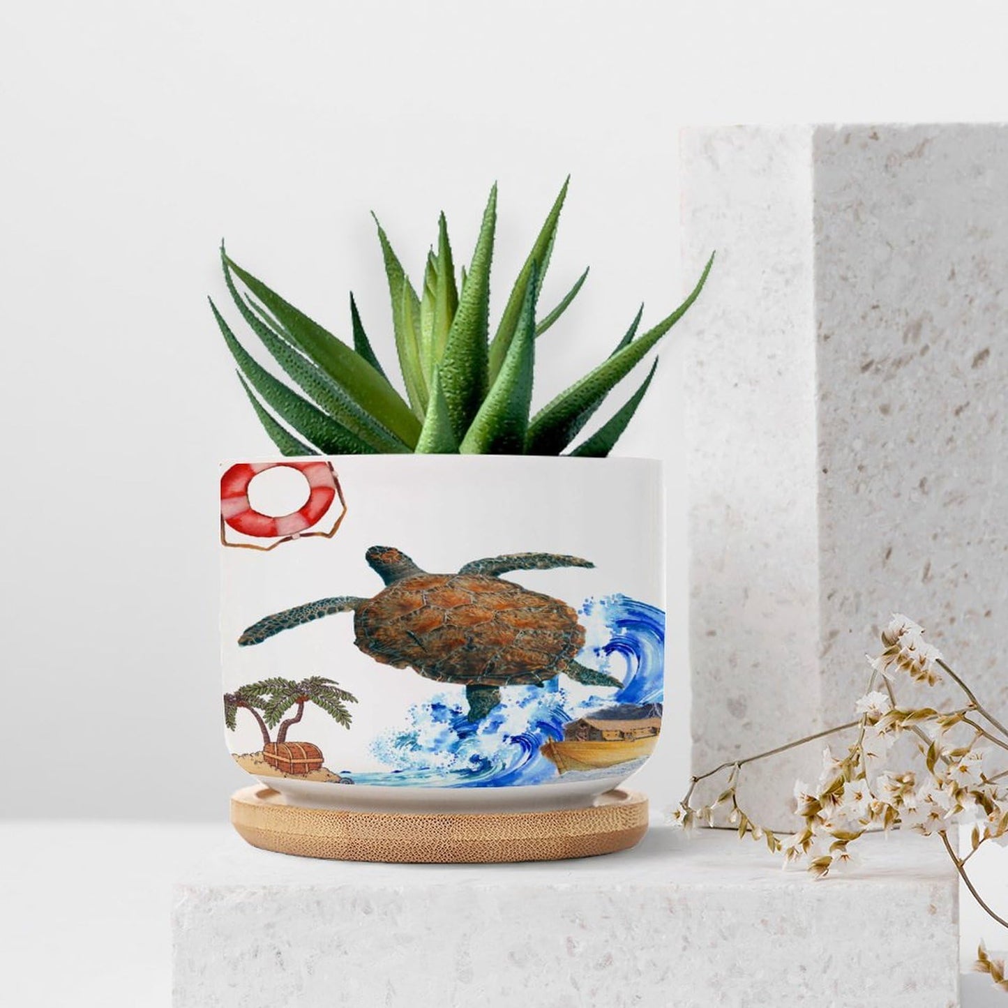 DreamAutumn Ocean Theme Sea Turtle Ceramic Planters Ceramic Pots with Saucers Orchid Pots for Plants Succulents Pots Office Desk Garden Balconys New Home Decor,Gifts for Mom Mother Grandmother