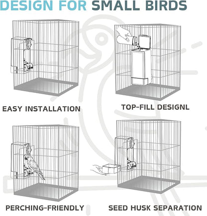 Automatic Bird Feeder, Bird Cage Feeder with Perch for Parakeet Canary Cockatiel Finch (Blue)